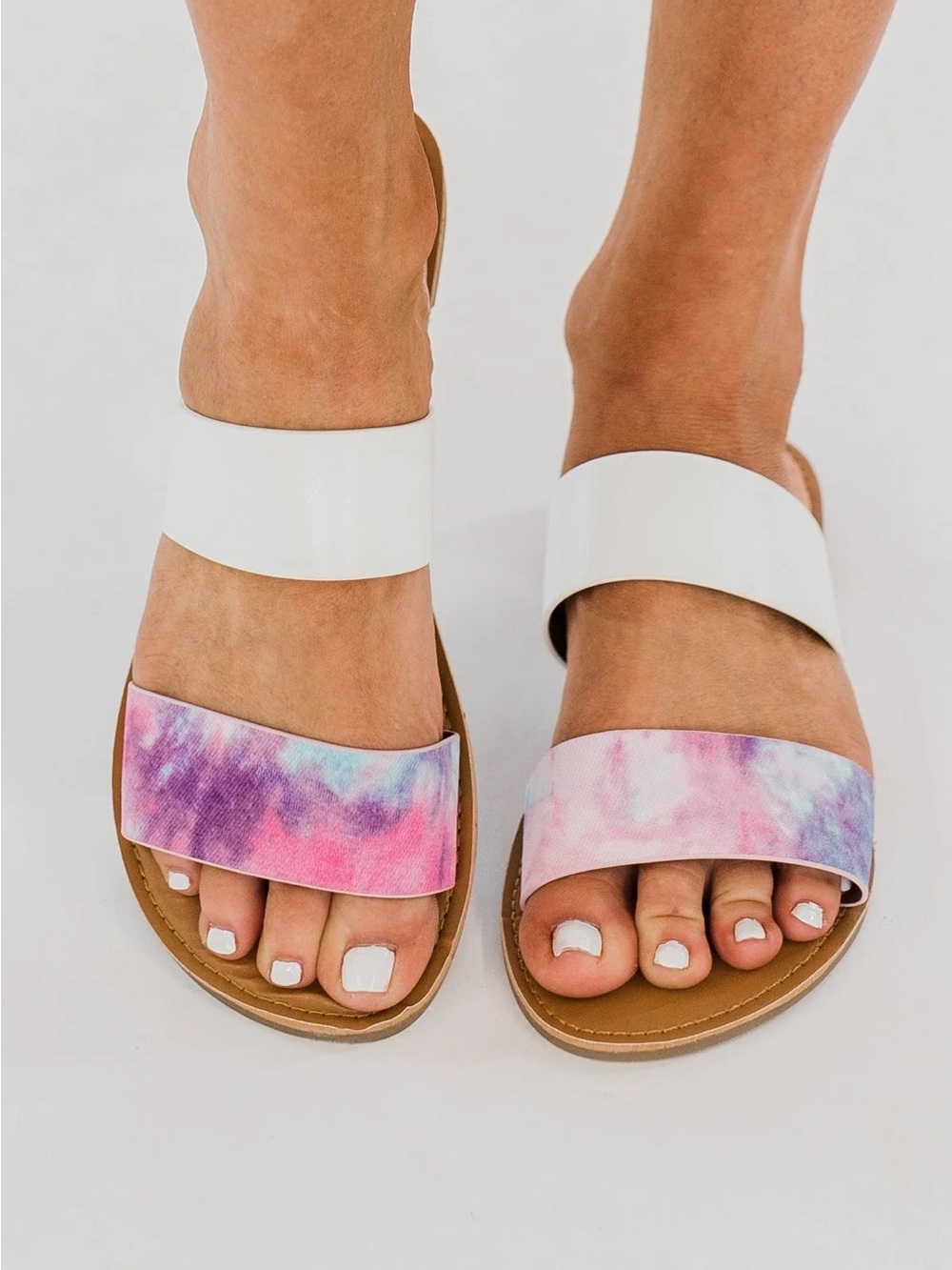 Quipid Women's Tie-Dye Pink Slide Sandals with White Strap